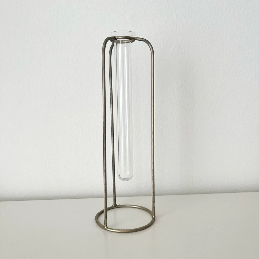 NEW Glass Test Tube Flower Bud Vase Metal Frame Minimalist Industrial Delicate